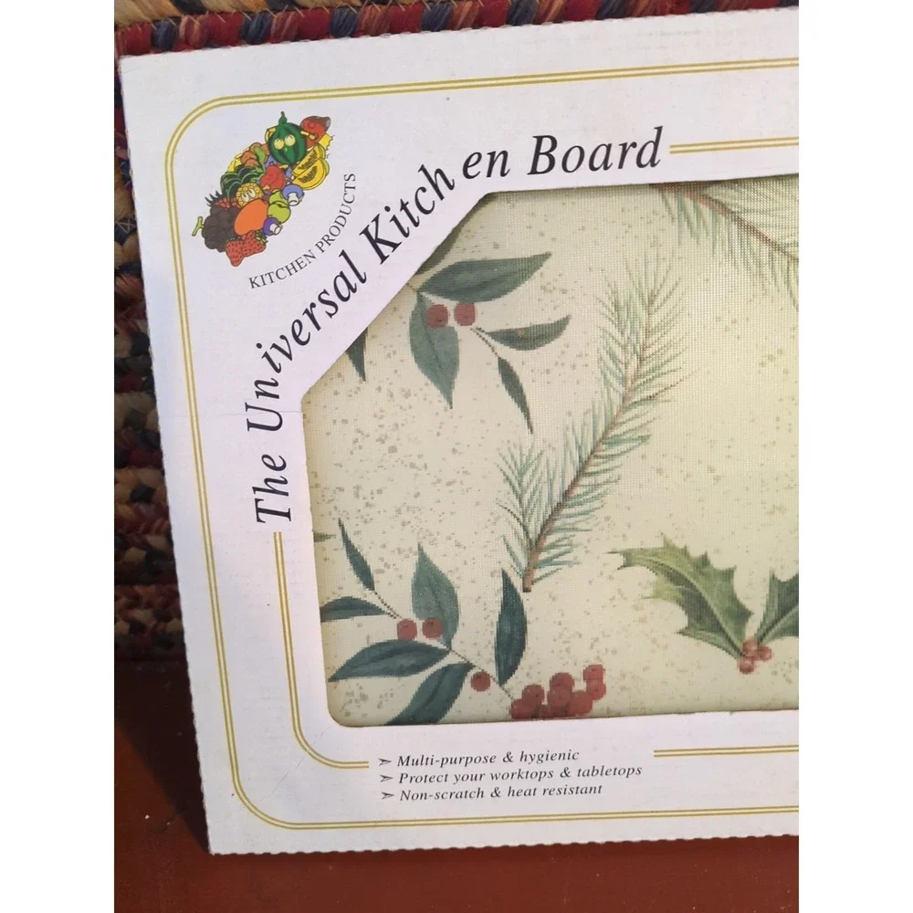 NOS The Universal Kitchen Board Multiple uses ,Safety Glass, Holiday Holly